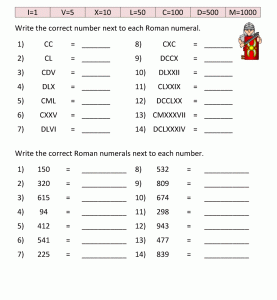 Printable Roman Numerals Worksheet for Kids