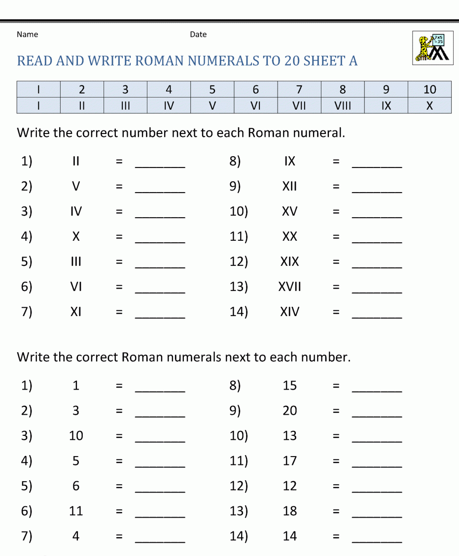 Blank Roman Numerals 1-12 Worksheet