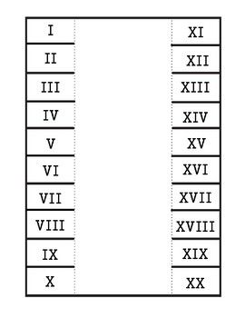 Printable Roman Numerals 1-20 Chart