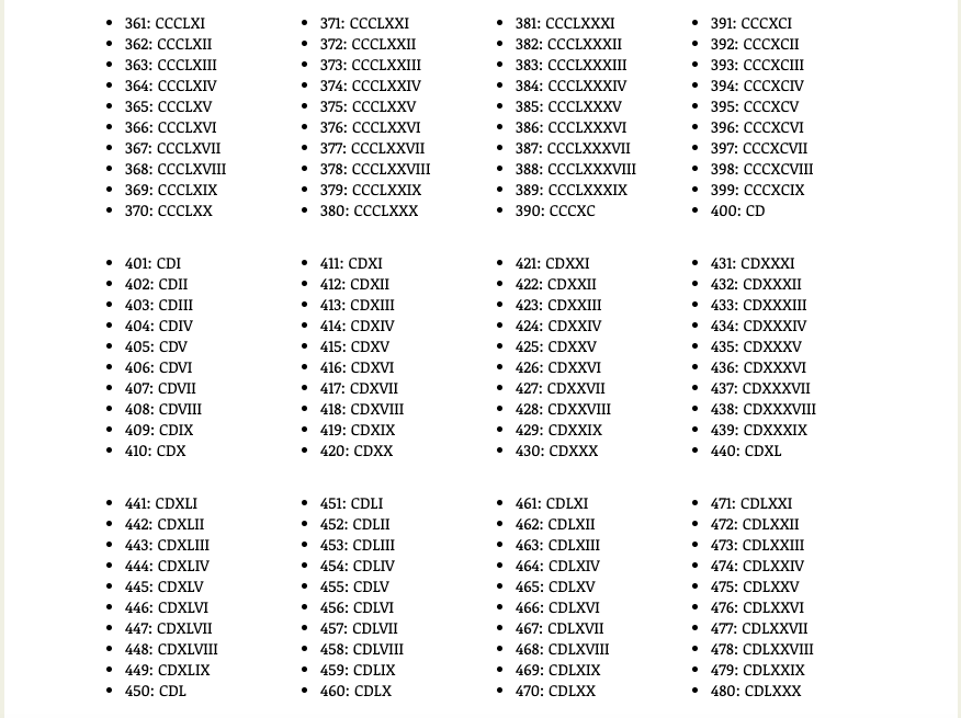 Free Printable Roman Numerals 1 To 1000 Chart