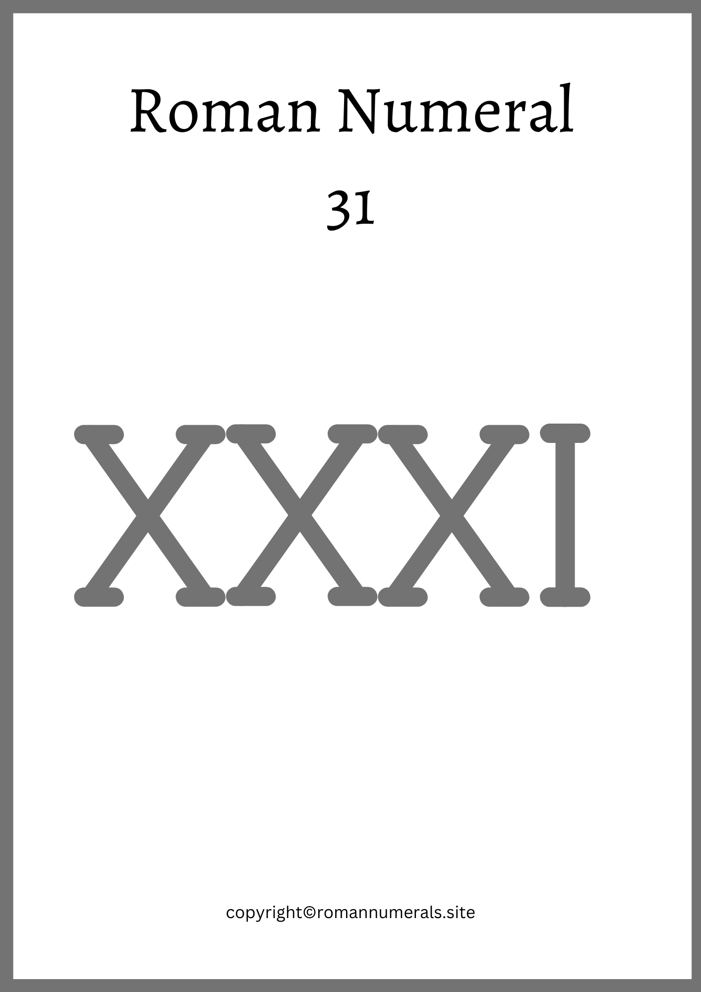 roman-numeral-thirty-one-roman-numerals